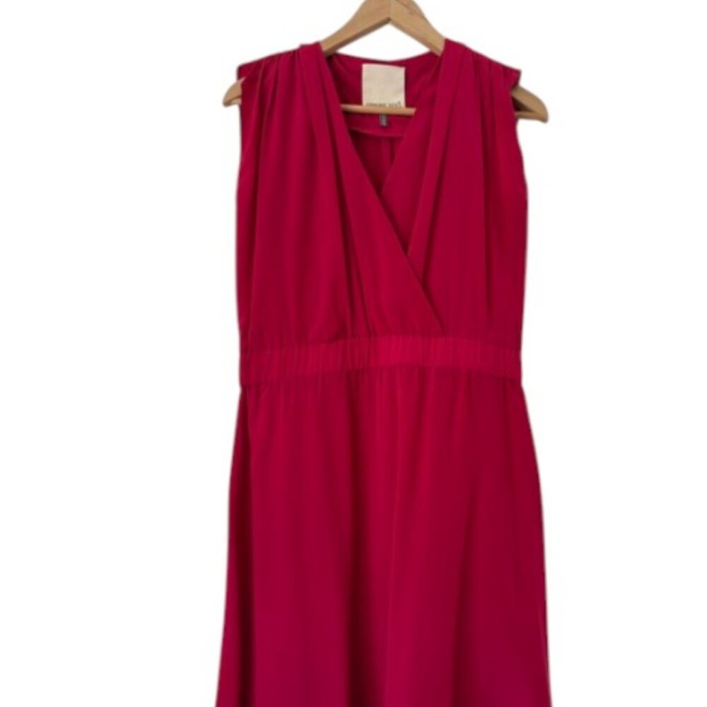 Amour Vert red/pink sleeveless wrap silk dress size XS